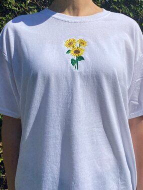 Sunflower Embroidered T-Shirt | Unisex Floral Nature Tee | Spring Summer T-shirt